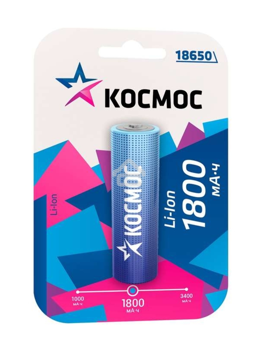 Аккумулятор Li-ion 18650 1800мА.ч без защиты (блист.1шт) Космос KOC18650Li-ion18UBL1