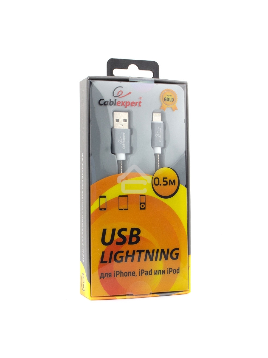 Кабель Cablexpert для Apple CC-G-APUSB02Gy-0.5M, AM/Lightning, серия Gold, длина 0.5м, титан, блистер