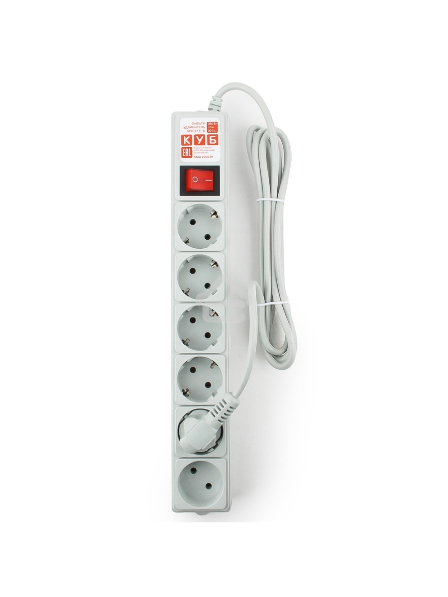 Сетевой фильтр Power Cube B, 3.0м, 5+1 розетка, серый