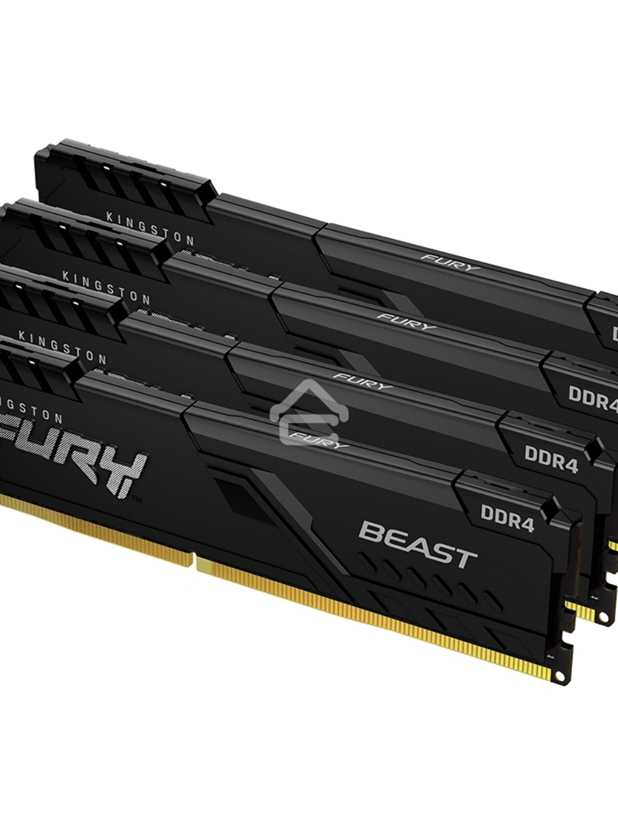 Оперативная память Kingston Fury Beast, DDR4, 32GB (4x8GB), 3200MHz, CL16, DIMM, с радиатором, чёрный
