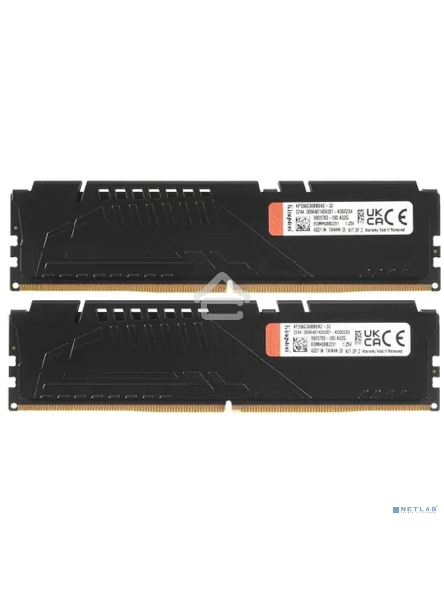 Оперативная память Kingston Fury Beast, DDR5, 32GB (2x16GB), 5600MHz, CL36, DIMM, с радиаторами, черный