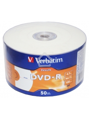 Диск DVD-R Verbatim 4,7 Gb 16x DataLife Inkjet Printable, Shrink, 50 шт (43793)