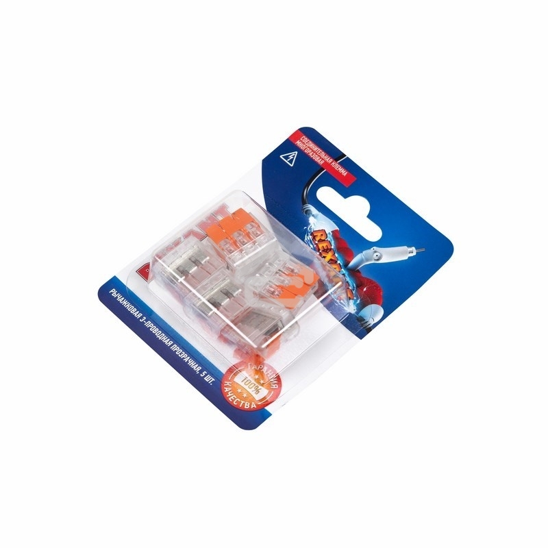 Соединительная компактная рычажковая клемма Rexant 2-проводная прозрачная (0,14-4 мм²) 10 шт.