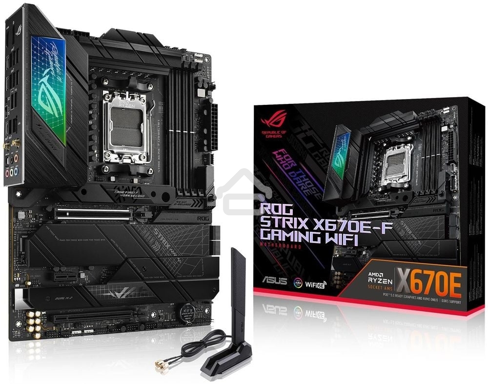 Материнская плата ASUS ROG STRIX X670E-F GAMING WIFI, AM5, AMD X670, 4xDDR5, 4xSATA, 4xM.2, 1xPCIe 5.0 x16, 1xPCIe 4.0 x4, 1xHDMI, 1xDP, 1x 2.5Gb LAN, 2xUSB-C 3.2 Gen 2, 2xUSB-C 3.2 Gen 2x2, 2xUSB-A 2.0, 7xUSB-A 3.2 Gen 2, 5x3.5 мм, 7.1, ATX