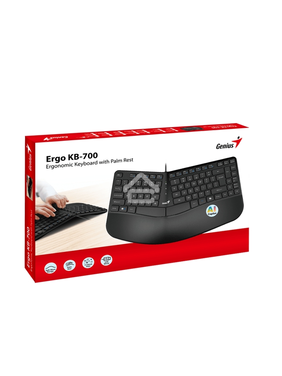 Клавиатура Genius Ergo KB-700, {Черный, проводная, USB, 104 клавиши} [31310053402]