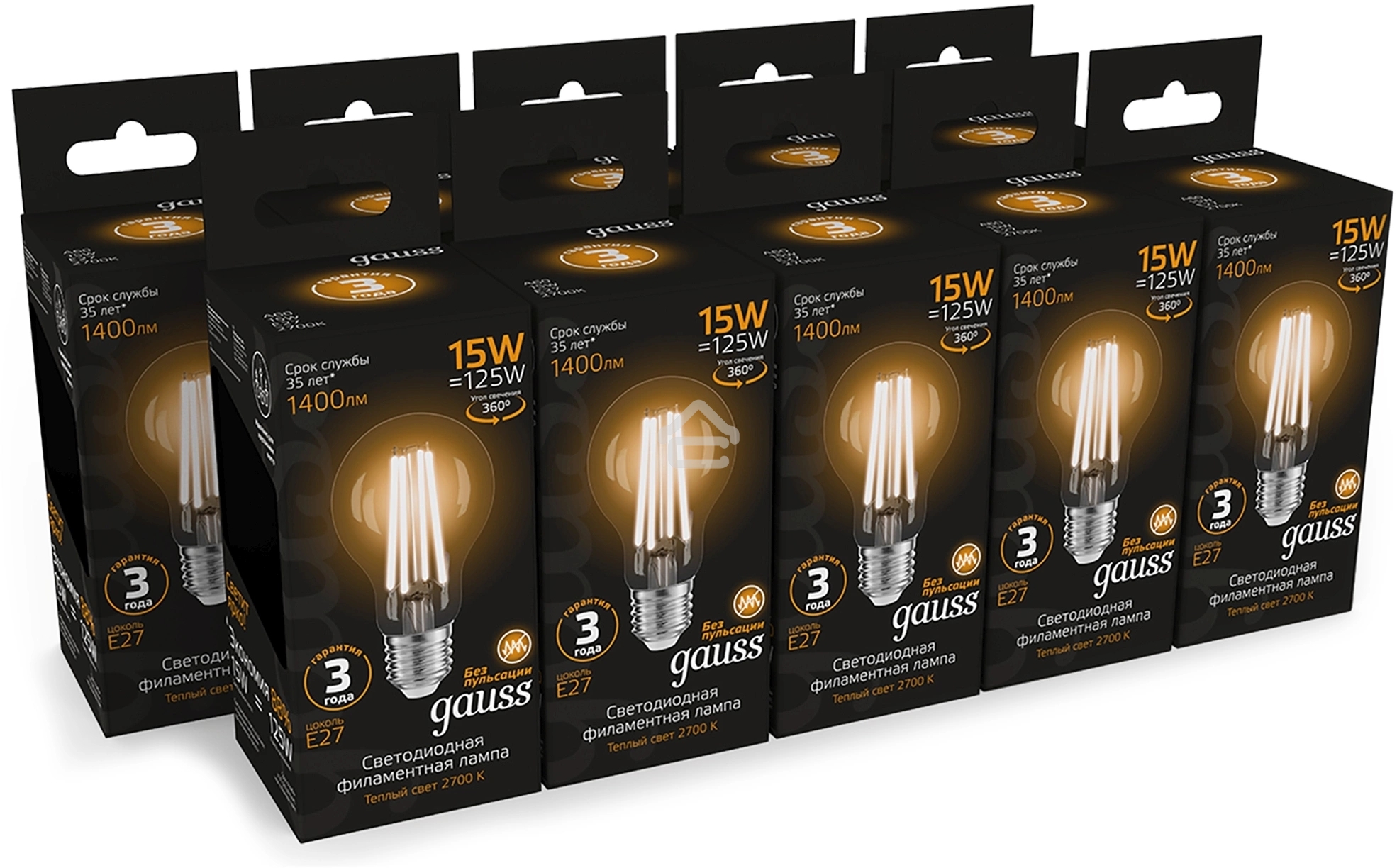 Лампа светодиодная Gauss Filament 102902115 15Вт цок.: E27 груша 220B св. свеч. бел. теп. (упак.: 10 шт)