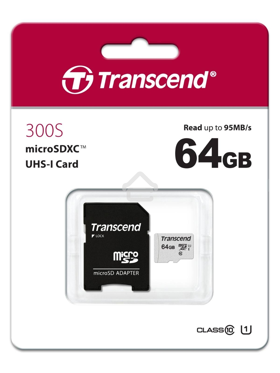 Флеш карта Micro SecureDigital 64Gb Transcend Class 10 TS64GUSD300S-A{MicroSDXC Class 10 UHS-I, SD adapter}