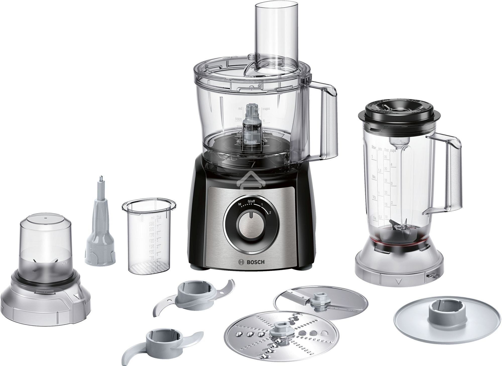 Кухонный комбайн Bosch MCM3501M 800 Вт, Скорости: 2, Блендер 1 л, Чаша 2.3 л, Цвет черны/серебристый