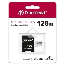 Флеш карта Transcend Micro SecureDigital 128Gb MicroSDXC Class 10 UHS-I U3, SD adapter(TS128GUSD300S-A)