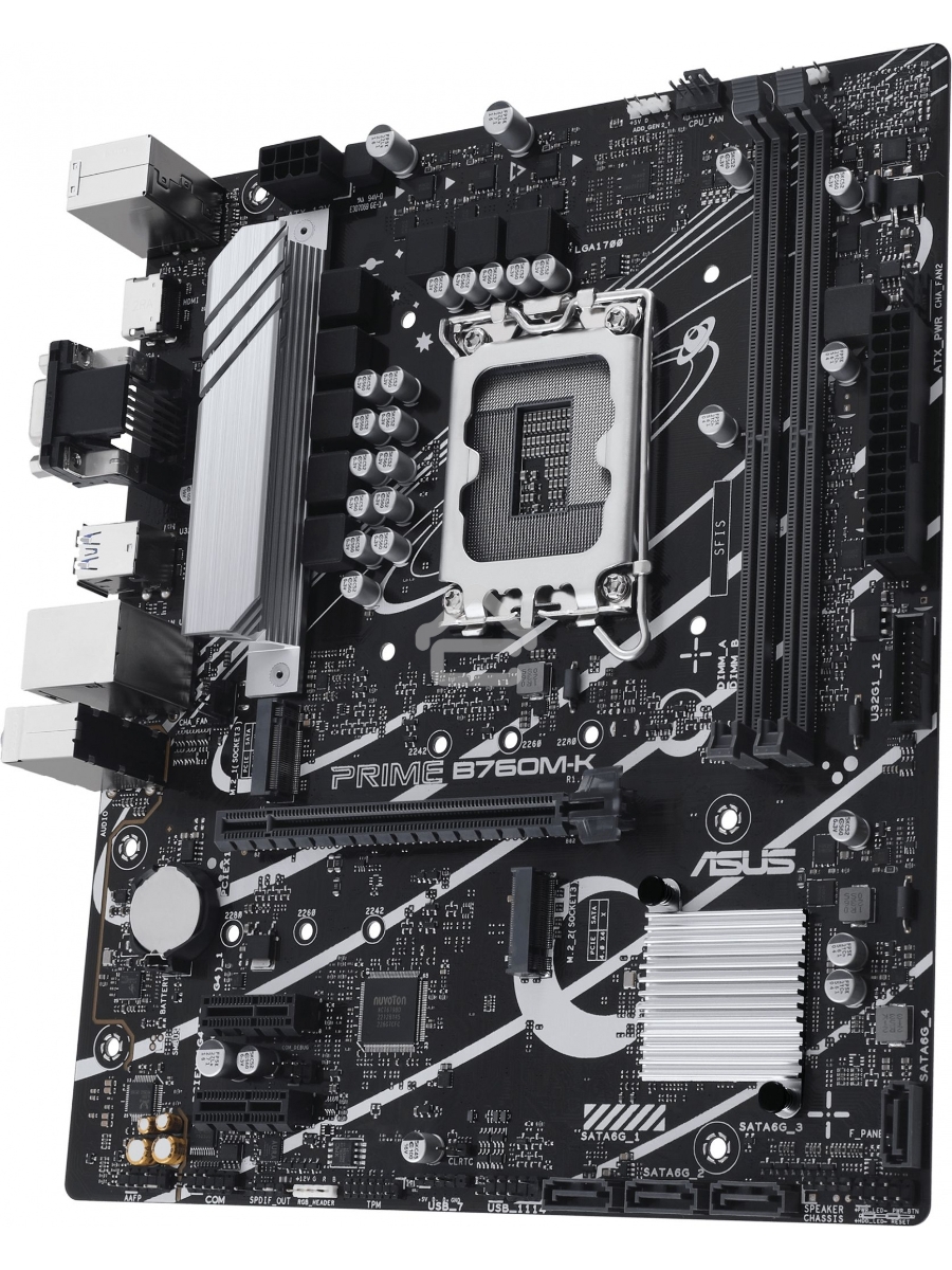 Материнская плата ASUS PRIME B760M-K, LGA 1700, Intel B760, 2xDDR5, 4xSATA, 2xM.2, 1xPCIe 4.0 x16, 2xPCIe x1, 1xHDMI, 1xVGA, 1x 2.5Gb LAN, 2xUSB-A 3.2 Gen 1, 2xUSB-A 2.0, 3x3.5 мм, 7.1, mATX