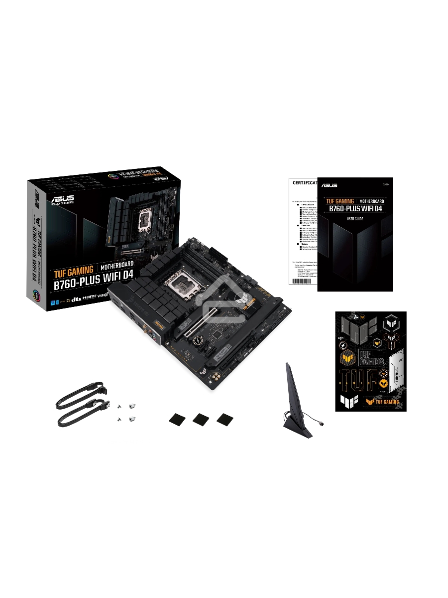 Материнская плата ASUS TUF GAMING B760-PLUS WIFI D4, LGA 1700, Intel B760, 4xDDR4, 4xSATA, 3xM.2, 1xPCI-E 5.0 x16, 1xPCI-E 3.0 x4, 1xUSB-A 3.2 Gen 2, 3xUSB-A 3.2 Gen 1, 1xUSB-C 3.2 Gen 2x2, 1x2.5Gb LAN, 5x3.5 мм, 7.1, Wi-Fi 6, Bluetooth 5.2, Standard-ATX
