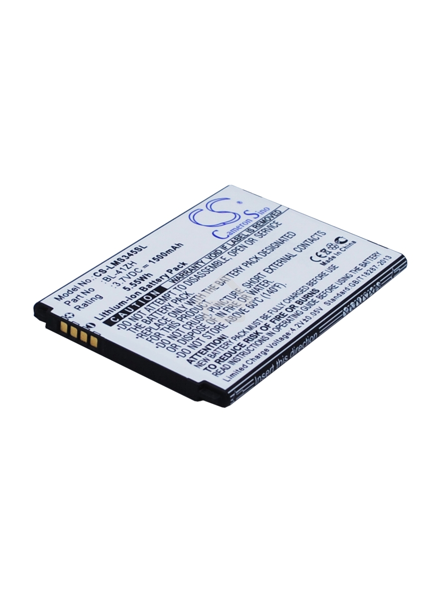 Аккумулятор CameronSinoCS-LMS345SL BL-41ZH для LG L Fino D295, LG X220DS 3.7V / 1500mAh / 5.55Wh