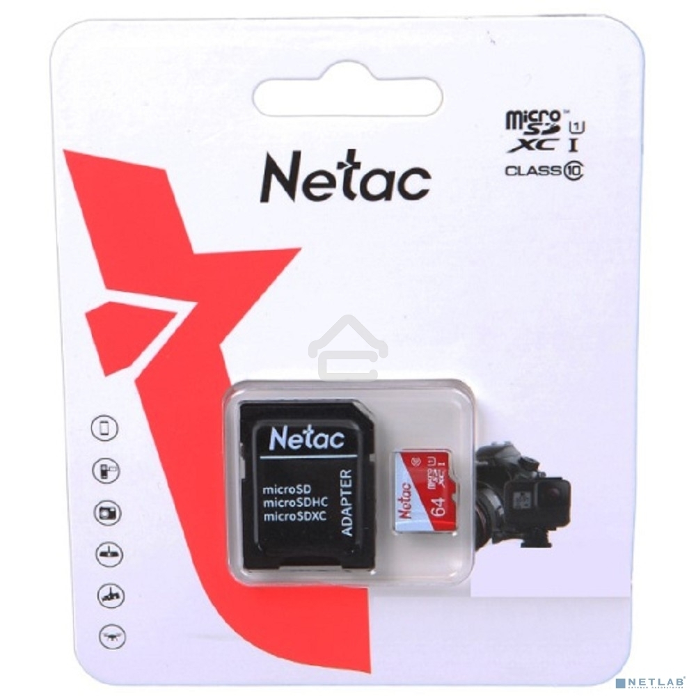 Карта памяти Netac P500 ECO 64GB MicroSDXC U1/C10 up to 80MB/s, retail pack with SD Adapter