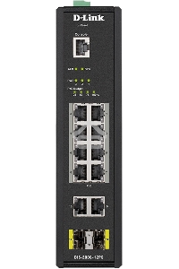 Промышленный управляемый коммутатор D-Link DIS-200G-12PS/A2A 2 уровня с 10 портами 10/100/1000Base-T и 2 портами 1000Base-X SFP (8 портов с поддержкой PoE 802.3af/802.3at (30 Вт), PoE-бюджет до 240Вт)