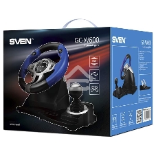 Руль черный Sven GC-W600 (виброотдача, педали, джойстик, 12 кн., USB)