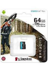Флеш карта  Kingston 64GB microSDXC Canvas Go Plus 170R A2 U3 V30 Single Pack w/o ADP EAN: 740617301175