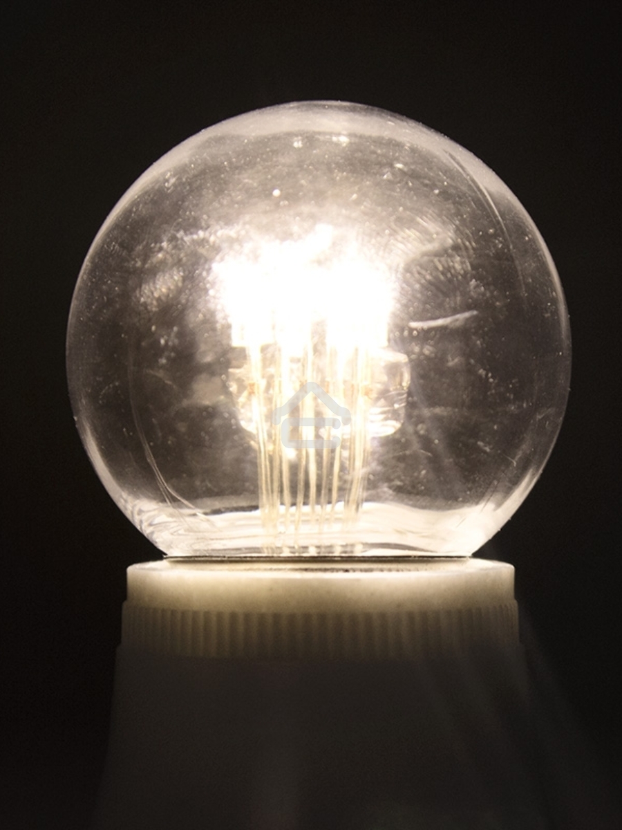 Лампа шар e27 6 LED  Ø45мм - белая, прозрачная колба, эффект лампы накаливания