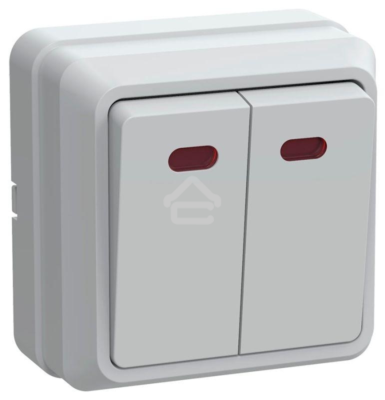 Выключатель 2-кл. ОП ОКТАВА с инд. 10А IP20 ВС20-2-1-ОБ белый ИЭК EVO21-K01-10-DC
