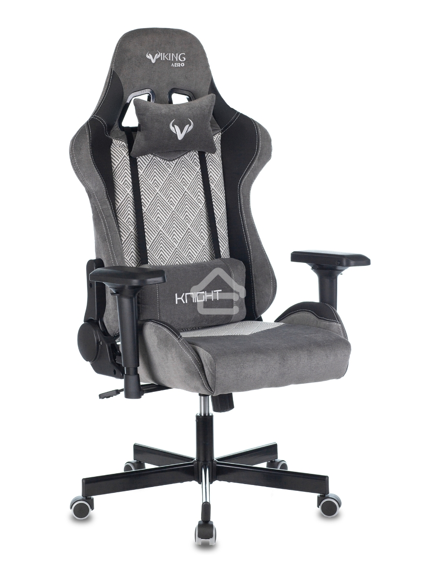 Кресло игровое Zombie VIKING 7 KNIGHT Fabric серый Loft ромбик текстиль/эко.кожа с подголов. крестовина металл