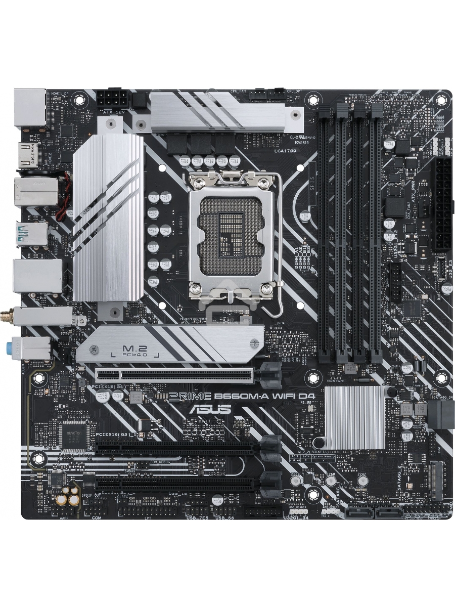 Материнская плата ASUS PRIME B660M-A WIFI D4, Socket LGA 1700, Intel B660, 4xDDR4, 4xSATA, 2xM.2, 1xPCIe 4.0 x16, 1xPCIe 3.0 x16, 1xDP, 2xHDMI, 1x 1Gb LAN, 2xUSB-A 3.2 Gen 2, 4xUSB-A 2.0, 3x3.5 мм, 7.1, mATX