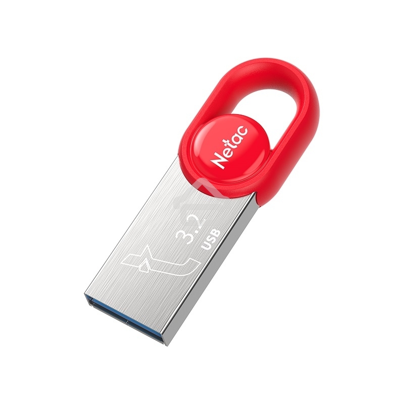Флешка USB Netac UM2 (NT03UM2N-128G-32RE), 128Gb, USB 3.0, R/W 130/50, серебристый/красный