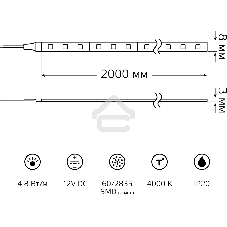 Лента светодиодная Basic Gauss 12V 4,8W/m 312lm/m 4000K IP20 LED 2m 1/100
