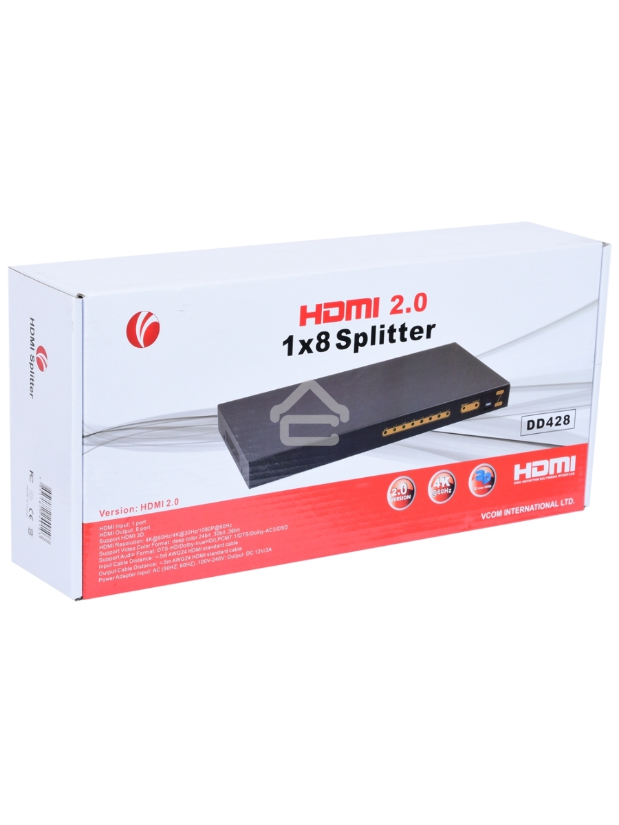 Разветвитель VCOM HDMI Spliitter 1=>8 2.0v, <DD428>