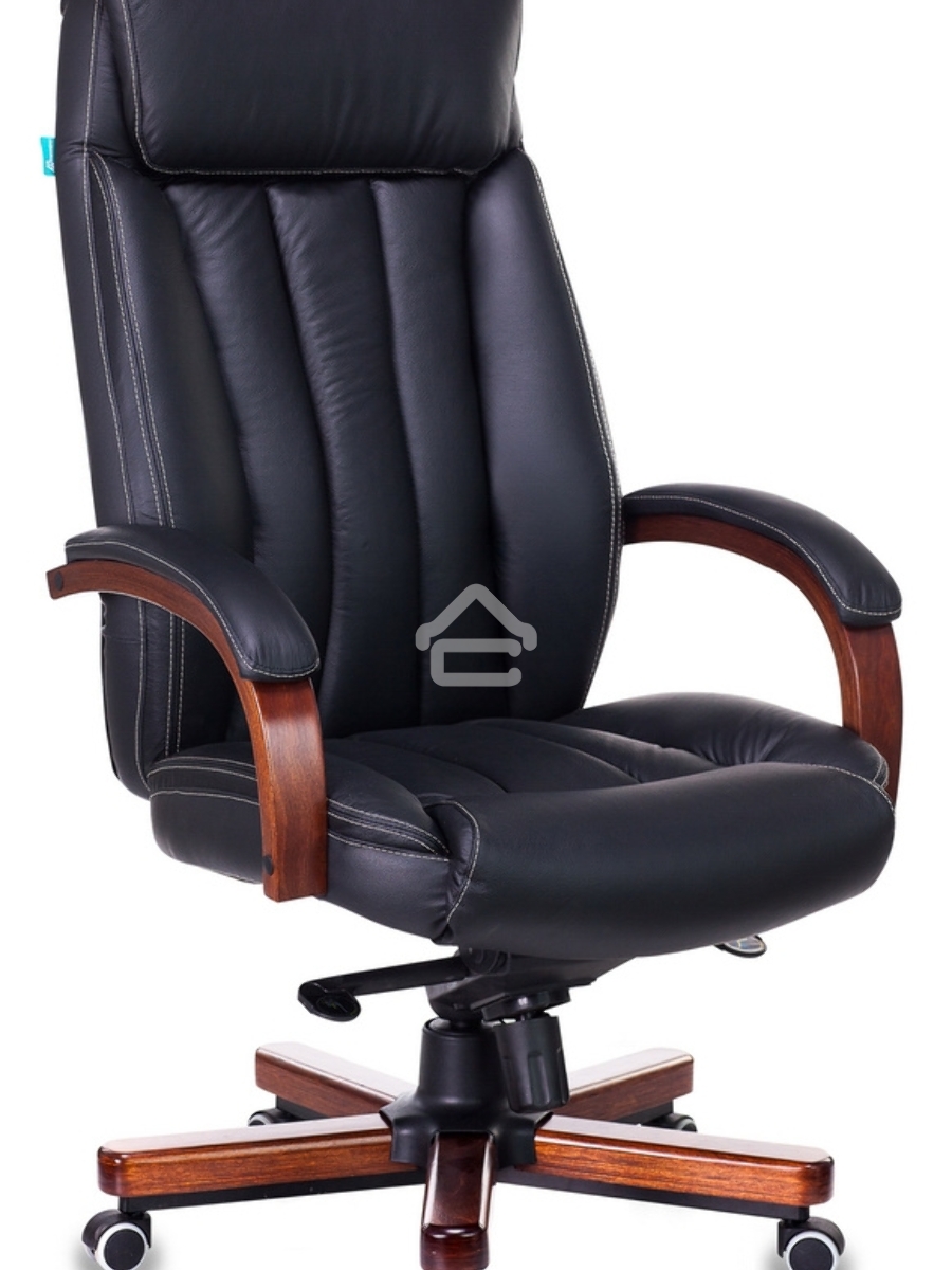 Кресло руководителя Бюрократ T-9922WALNUT/BLACK черный, кожа, крестовина дерево