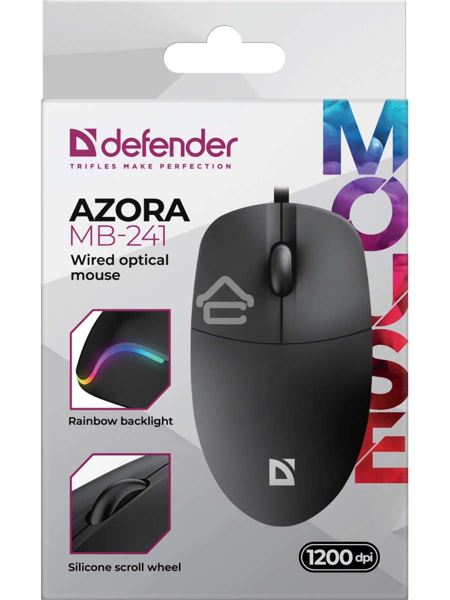 Мышь проводная Defender Azora MB-241 черный, 1200 dpi, USB, кнопки - 3