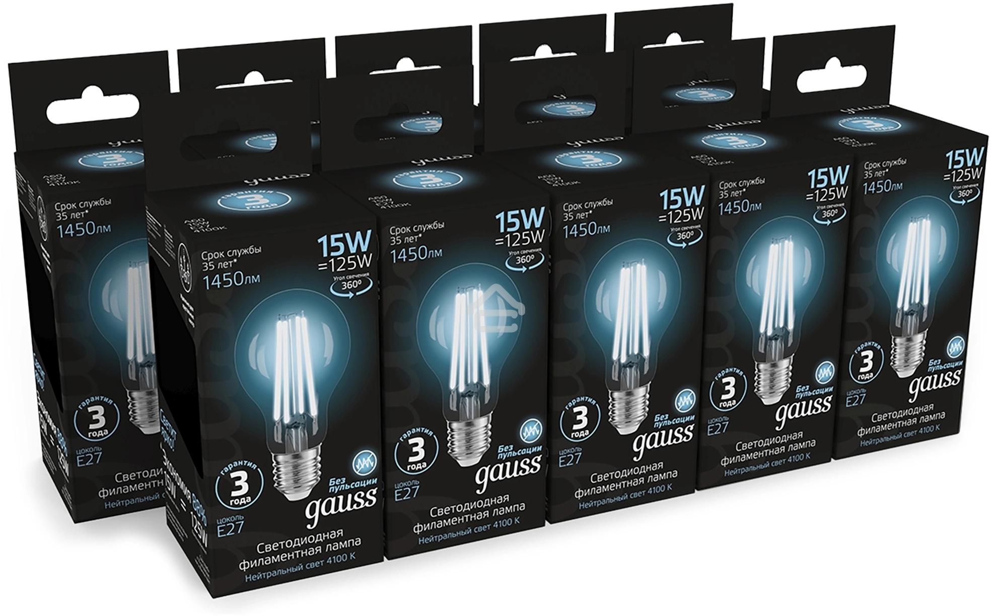 Лампа светодиодная Gauss Filament 102902215 15Вт цок.: E27 груша 220B св. свеч. бел. нейт. (упак.: 10 шт)