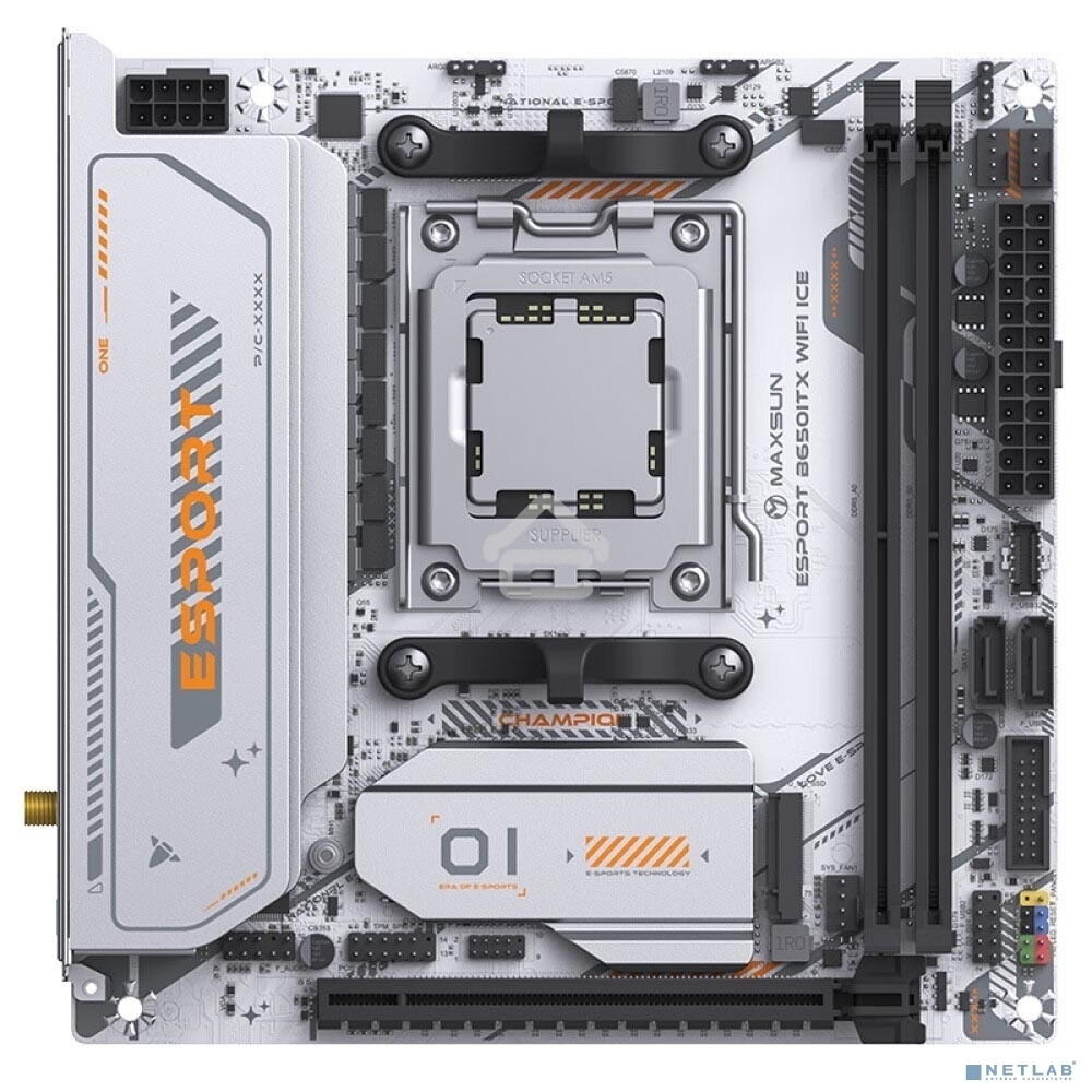 Материнская плата MAXSUN MS-eSport B650ITX WIFI ICE, AM5, AMD B650, 2xDDR5, 2xSATA, 2xM.2, 1xPCIe 5.0 x16, 1xHDMI 1.4, 1xDP, 1x2.5Gb LAN, Wi-Fi 6, Bluetooth 5.2, 2xUSB-A 5Gbps, 4xUSB-A 2.0, 3x3.5 мм, 7.1, Mini-ITX