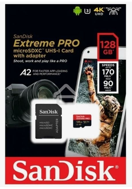 Карта памяти SanDisk Extreme Pro с адаптером microSD UHS I Card 128GB for 4K Video on Smartphones, Action Cams & Drones 200MB/s Read, 90MB/s Write, Lifetime Warranty