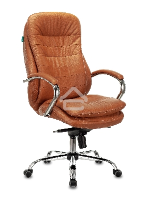 Кресло руководителя Бюрократ T-9950 Leather Ontano рыжий, кожа, крестовина хром