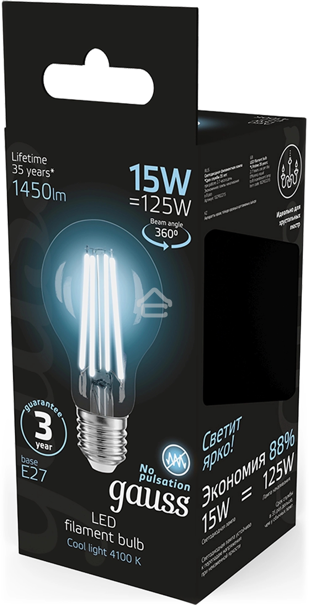 Лампа светодиодная Gauss Filament 102902215 15Вт цок.: E27 груша 220B св. свеч. бел. нейт. (упак.: 10 шт)