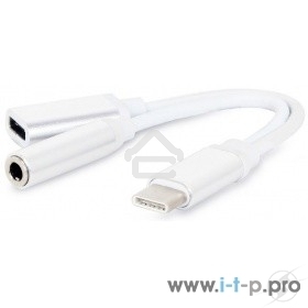 Переходник Cablexpert Переходник USB, USB Type-C/Jack3.5 F+ Type-C F, пакет (CCA-UC3.5F-02-W)