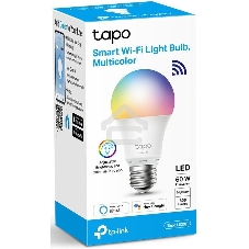 Умная многоцветная Wi‑Fi лампа Tapo Smart WiFi Bulb, A60 size，E27 base, 9.5W, 16 million colors, 2000k-6500k tunable white, 800 lumens brightness and diммable, 802.11b/g/n 2.4G WiFi connection, work with 200-240 V, 50/60 Hz power voltage and frequency, wo
