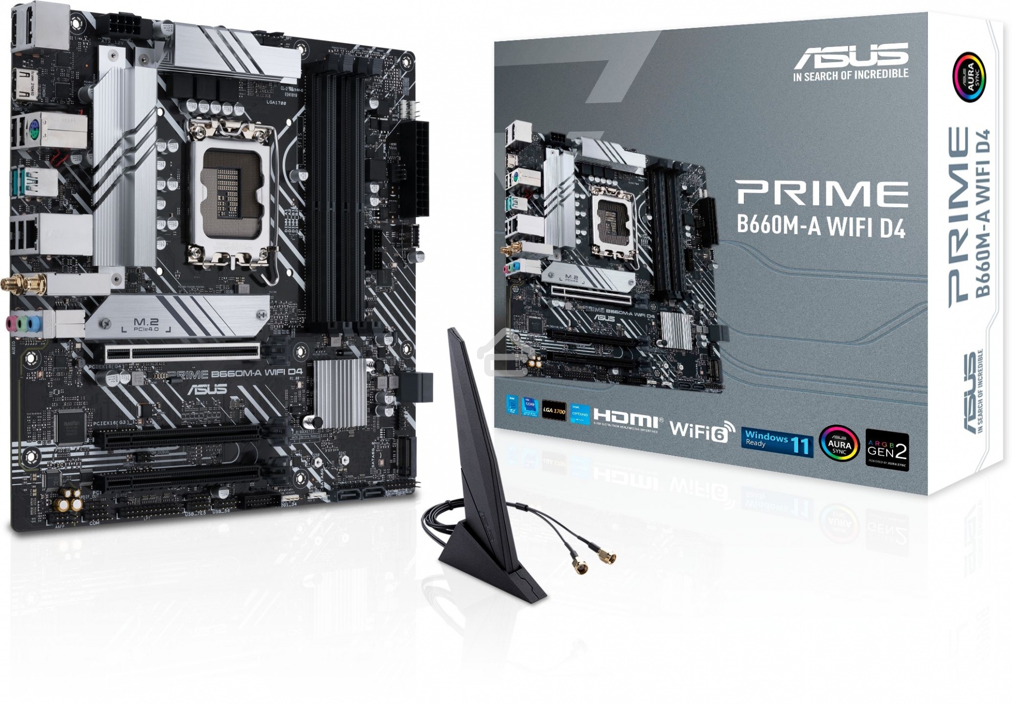 Материнская плата ASUS PRIME B660M-A WIFI D4, Socket LGA 1700, Intel B660, 4xDDR4, 4xSATA, 2xM.2, 1xPCIe 4.0 x16, 1xPCIe 3.0 x16, 1xDP, 2xHDMI, 1x 1Gb LAN, 2xUSB-A 3.2 Gen 2, 4xUSB-A 2.0, 3x3.5 мм, 7.1, mATX