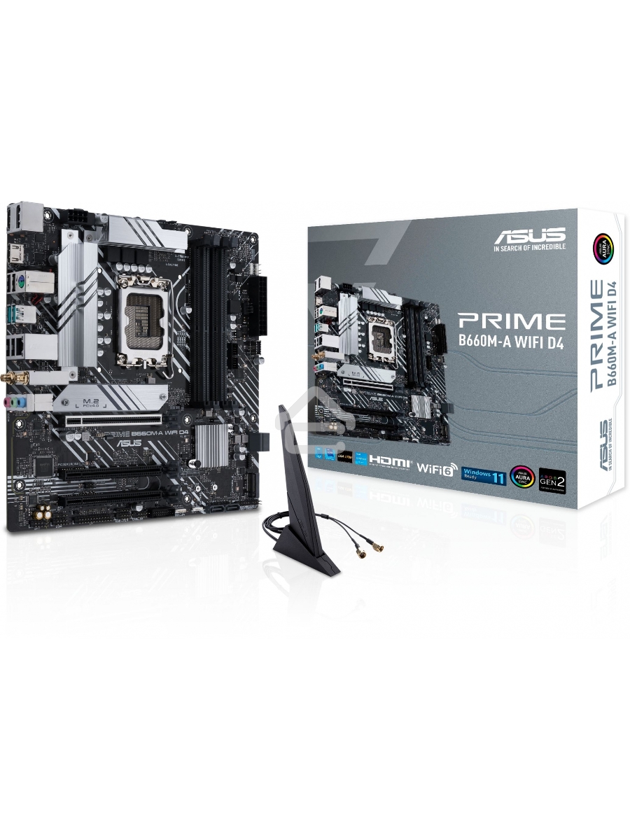 Материнская плата ASUS PRIME B660M-A WIFI D4, Socket LGA 1700, Intel B660, 4xDDR4, 4xSATA, 2xM.2, 1xPCIe 4.0 x16, 1xPCIe 3.0 x16, 1xDP, 2xHDMI, 1x 1Gb LAN, 2xUSB-A 3.2 Gen 2, 4xUSB-A 2.0, 3x3.5 мм, 7.1, mATX