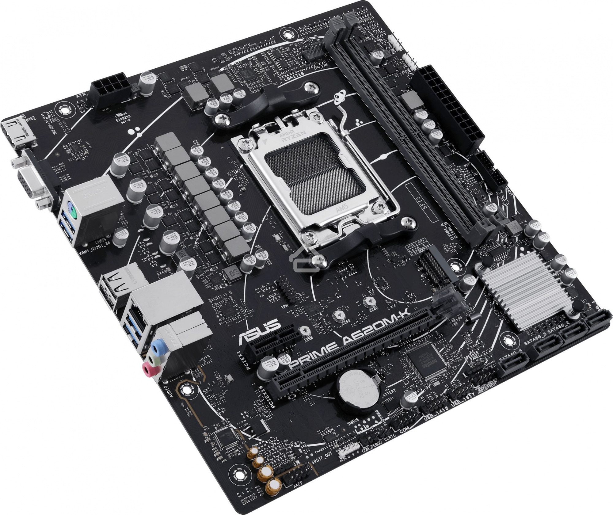 Материнская плата ASUS PRIME A620M-K, AM5, AMD A620, 2xDDR5, 4xSATA, 1xM.2, 1xPCI-E 4.0 x16, 1xPCI-E x1, 1xHDMI, 1xVGA, 1x 1Gb LAN, 4xUSB-A 3.2 Gen 1, 2xUSB-A 2.0, 3x3.5 мм, 7.1, Micro-ATX