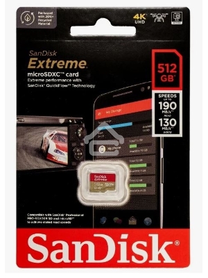 Флеш карта microSD 512GB SanDisk microSDXC Class 10 UHS-I A2 C10 V30 U3 Extreme 190MB/s