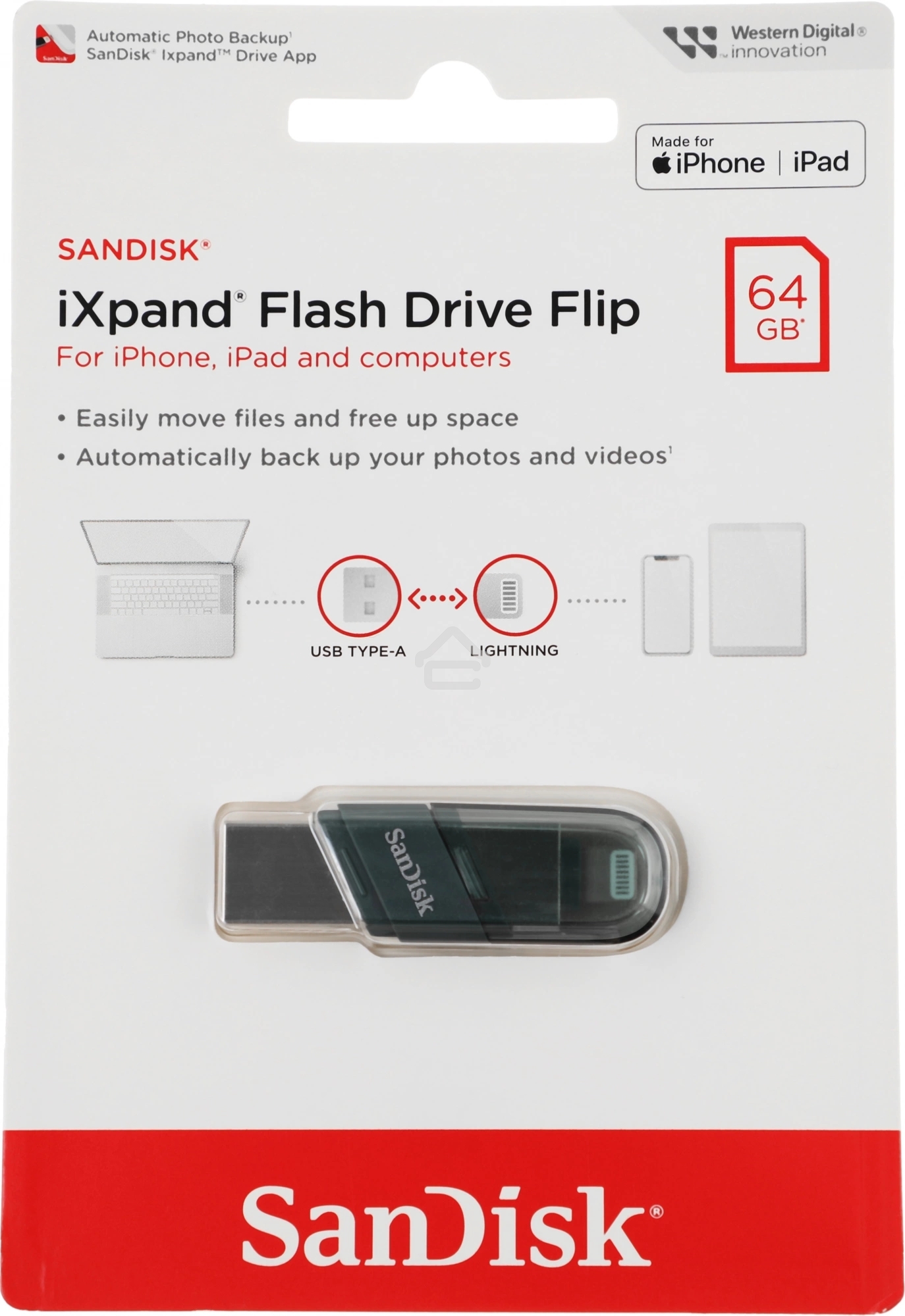 Флешка USB R/W R/W Sandisk 64Gb iXpand Flip SDIX90N-064G-GN6NN USB3.1 зеленый/серебристый