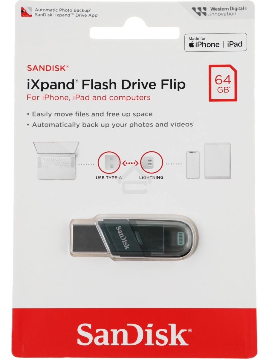 Флеш диск Sandisk 64Gb iXpand Flip SDIX90N-064G-GN6NN USB3.1 зеленый/серебристый