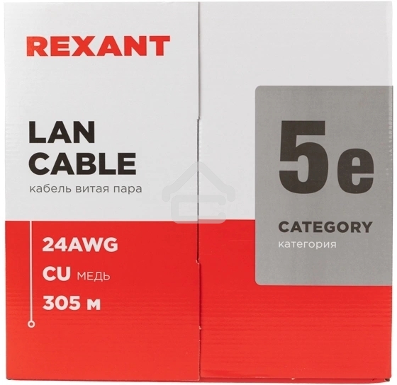 Кабель витая пара Rexant LIGHT U/UTP, cat.5e, ZH нг(А)-HF, 4PR, 24AWG, внутренний, серый, 305 м
