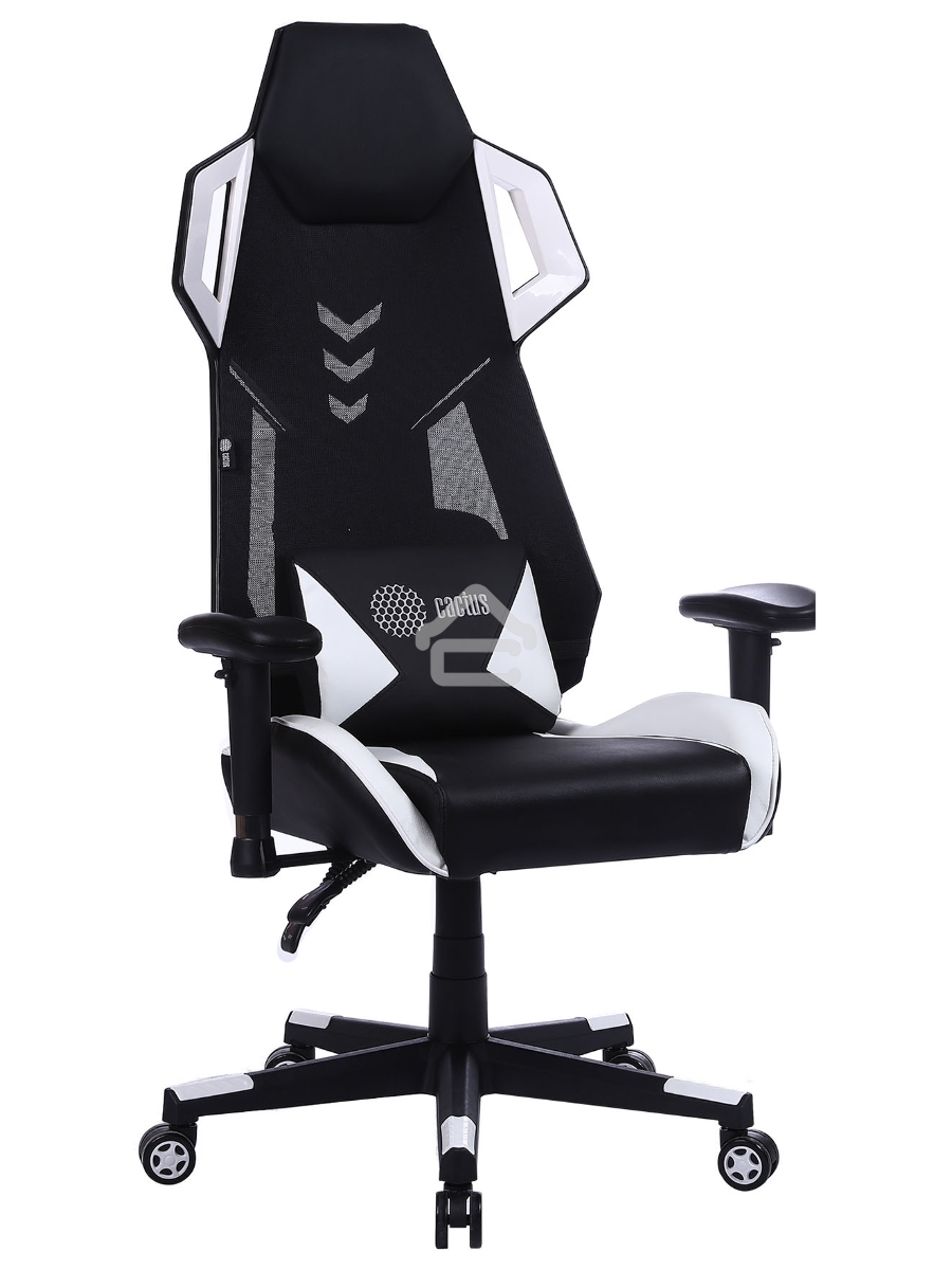 Кресло игровое Cactus CS-CHR-090BLW черный/белый, сиденье черный/белый, эко.кожа, крестовина пластик, пластик черный/белый