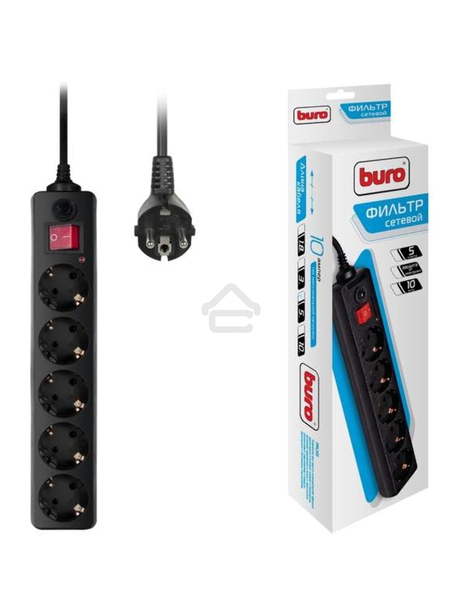 Сетевой фильтр Buro 500SH-5-B 5м (5 розеток) черный (коробка)