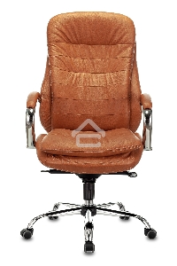 Кресло руководителя Бюрократ T-9950 Leather Ontano рыжий, кожа, крестовина хром