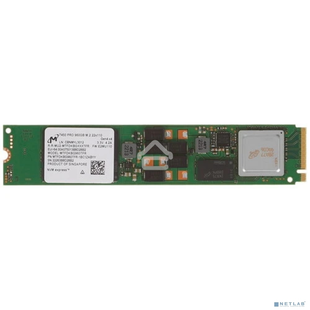 Накопитель SSD Micron 7450 PRO, 960Gb, M.2 22110, PCIe 4.0 x4, NVMe, R/W 5000/1400