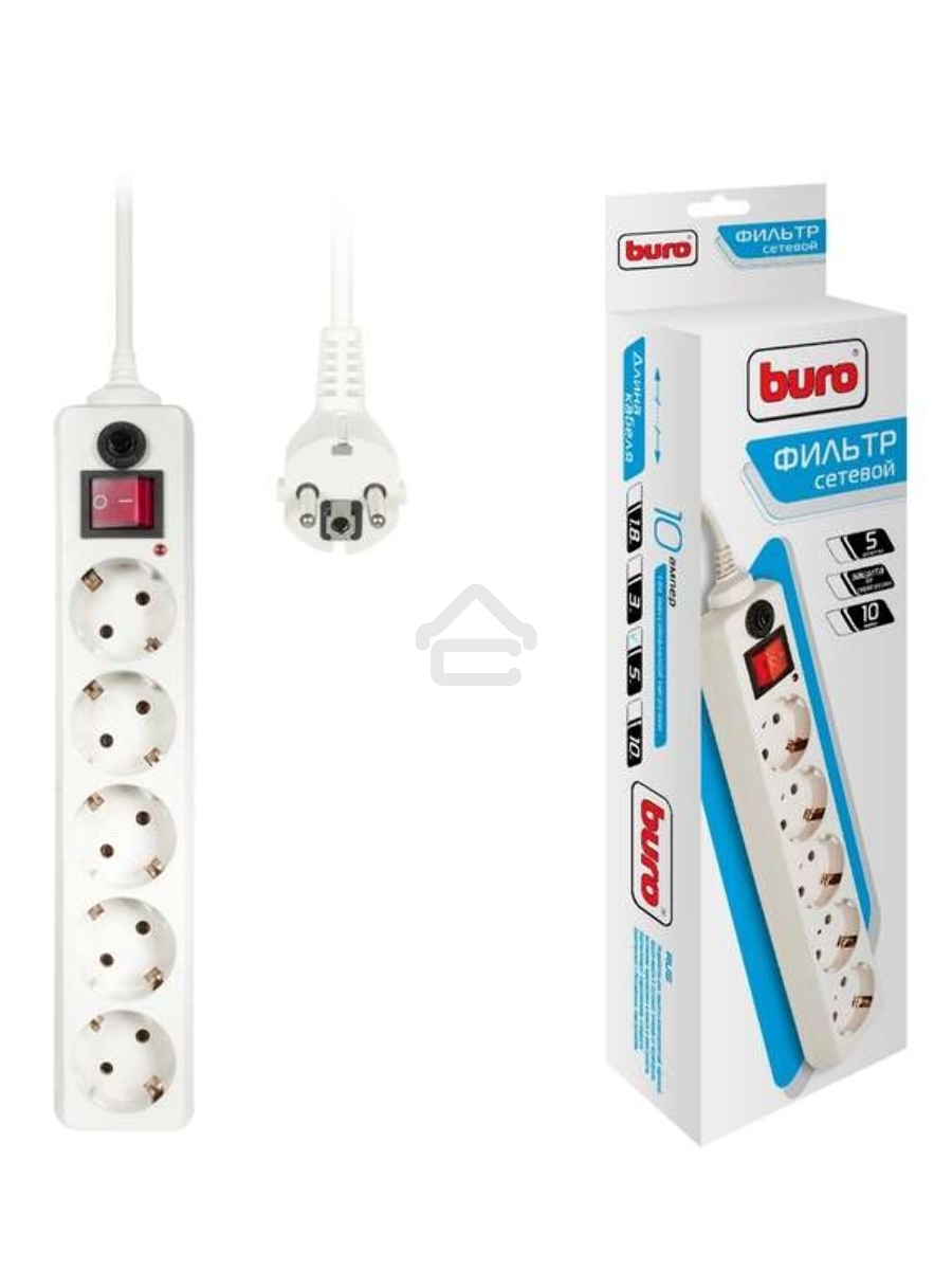 Сетевой фильтр Buro 500SH-5-W 5м (5 розеток) белый (коробка)
