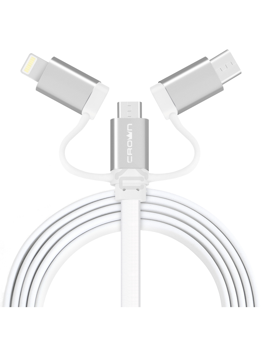 Кабель Crown USB - microUSB/USB Type-C/Lightning CMCU-3182 white