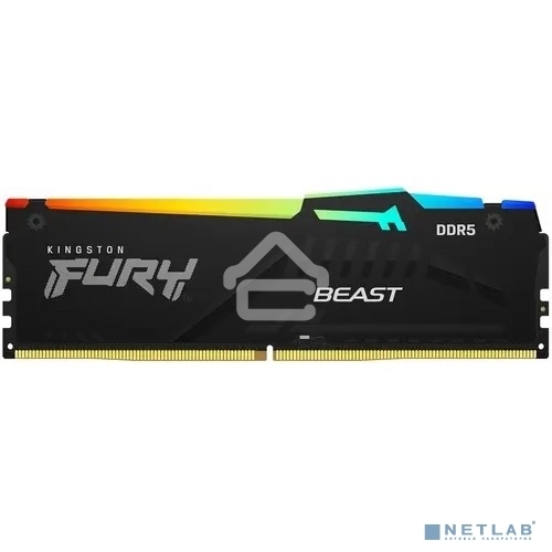 Оперативная память Kingston Fury Beast, DDR5, 32GB (1x32GB), 5600MHz, CL40, DIMM, с радиатором, RGB, черный